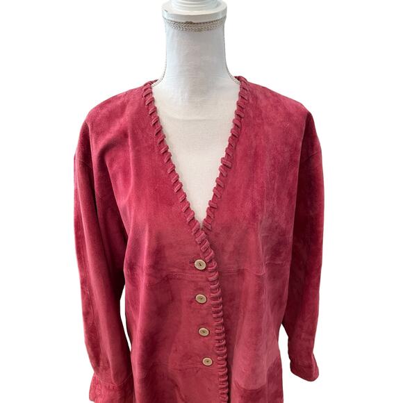 Vintage Apart Genuine Suede Whipstitch Detail Jacket Dusty Rose L - Picture 2 of 6